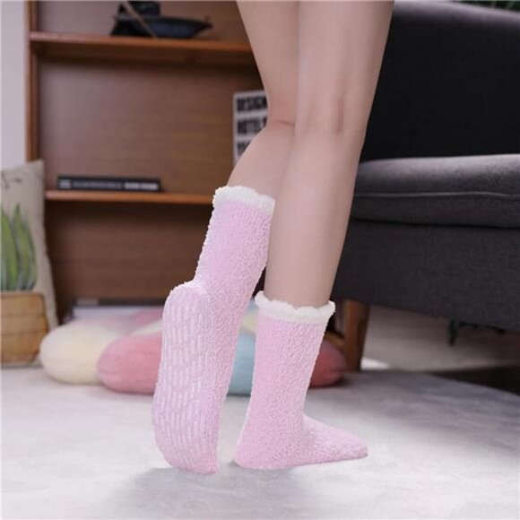 Non Slip Fuzzy Socks for Women Cozy Hospital Socks Soft Fluffy with Grips Socks - Picture 2 of 7